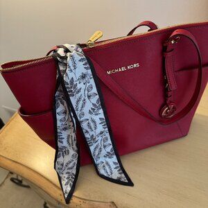 Michael Kors Red Cherry leather Charlotte tote bag. Cherry Red leather Bag